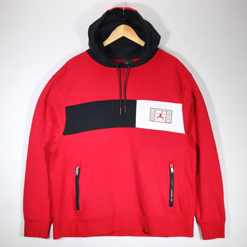 Jordan Hoodie Mens XL Red Colorblock Fleece Zipper Pockets Athletic Streetwear